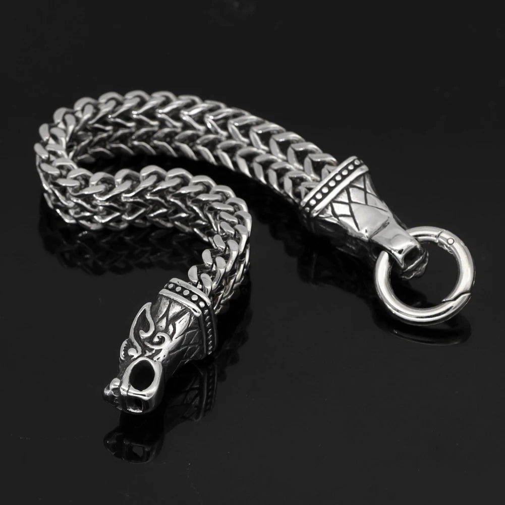 Vikings Wolf Head Stainless Steel Charm Bracelet | Chain & Link Bracelets | Wiccan Center