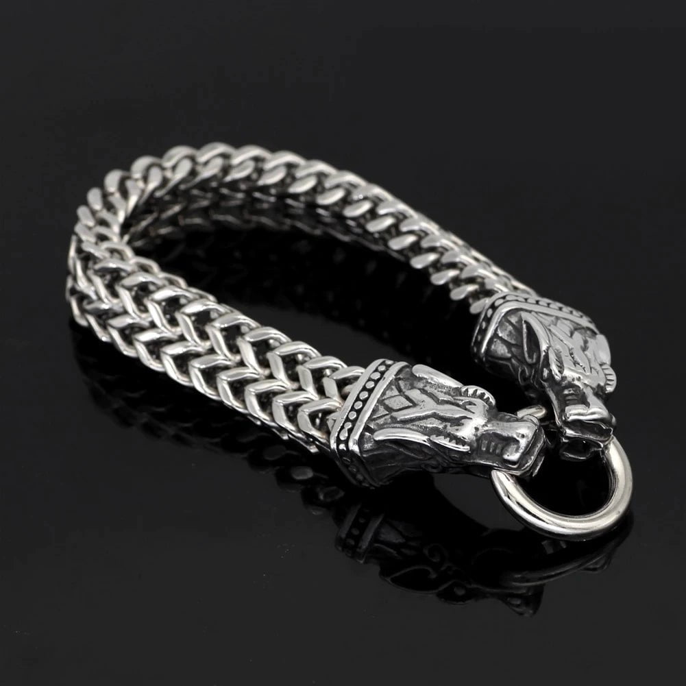 Vikings Wolf Head Stainless Steel Charm Bracelet | Chain & Link Bracelets | Wiccan Center
