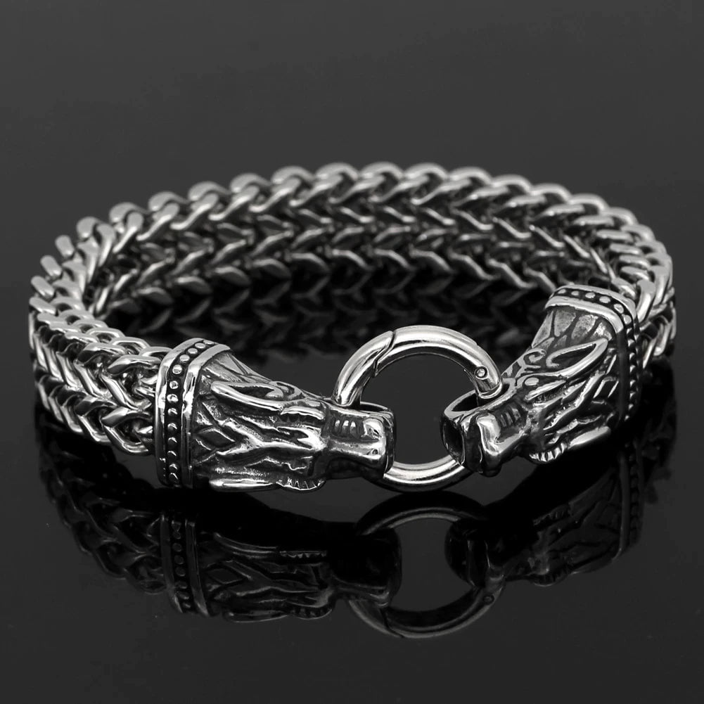 Vikings Wolf Head Stainless Steel Charm Bracelet | Chain & Link Bracelets | Wiccan Center