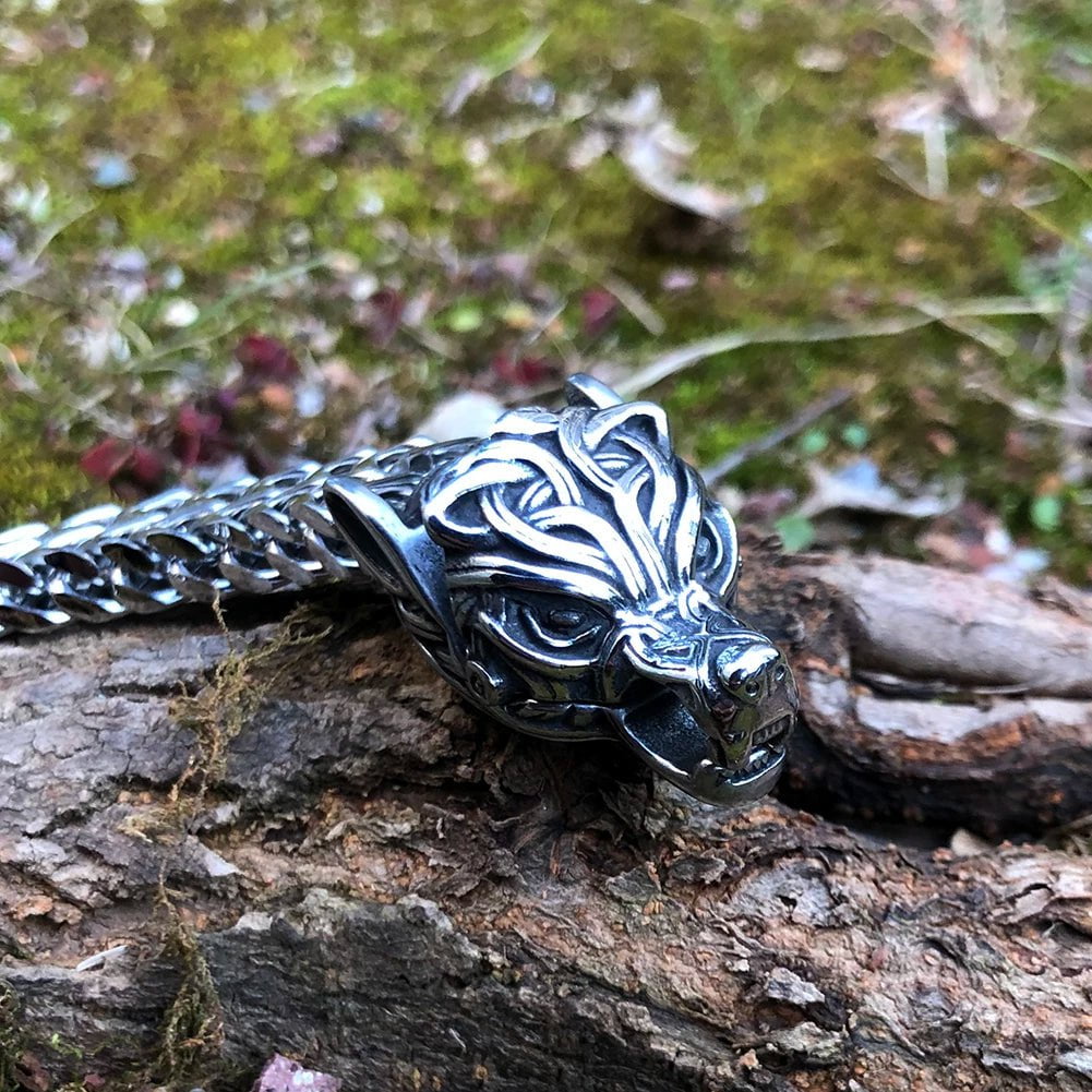 Vikings Wolf Head Stainless Steel Punk Link Bracelet | Chain & Link Bracelets | Wiccan Center