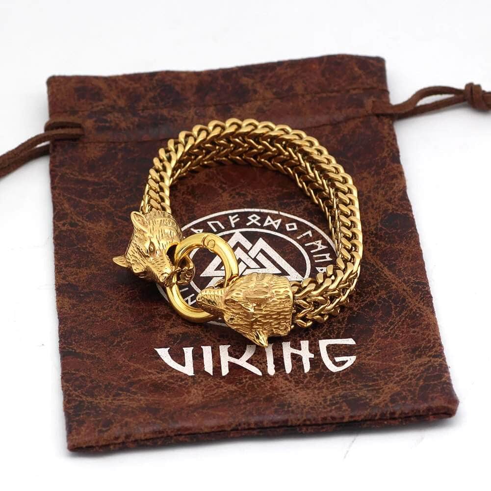 Vikings Wolf Heads Stainless Steel Bracelet | Chain & Link Bracelets | Wiccan Center