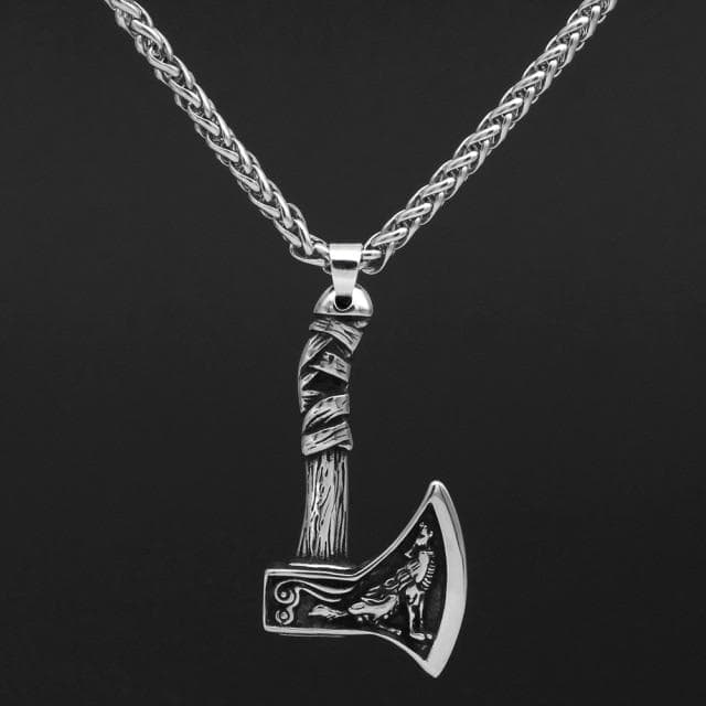 Vikings Axe Wolf Stainless Steel Necklace | Chain Necklaces | Wiccan Center