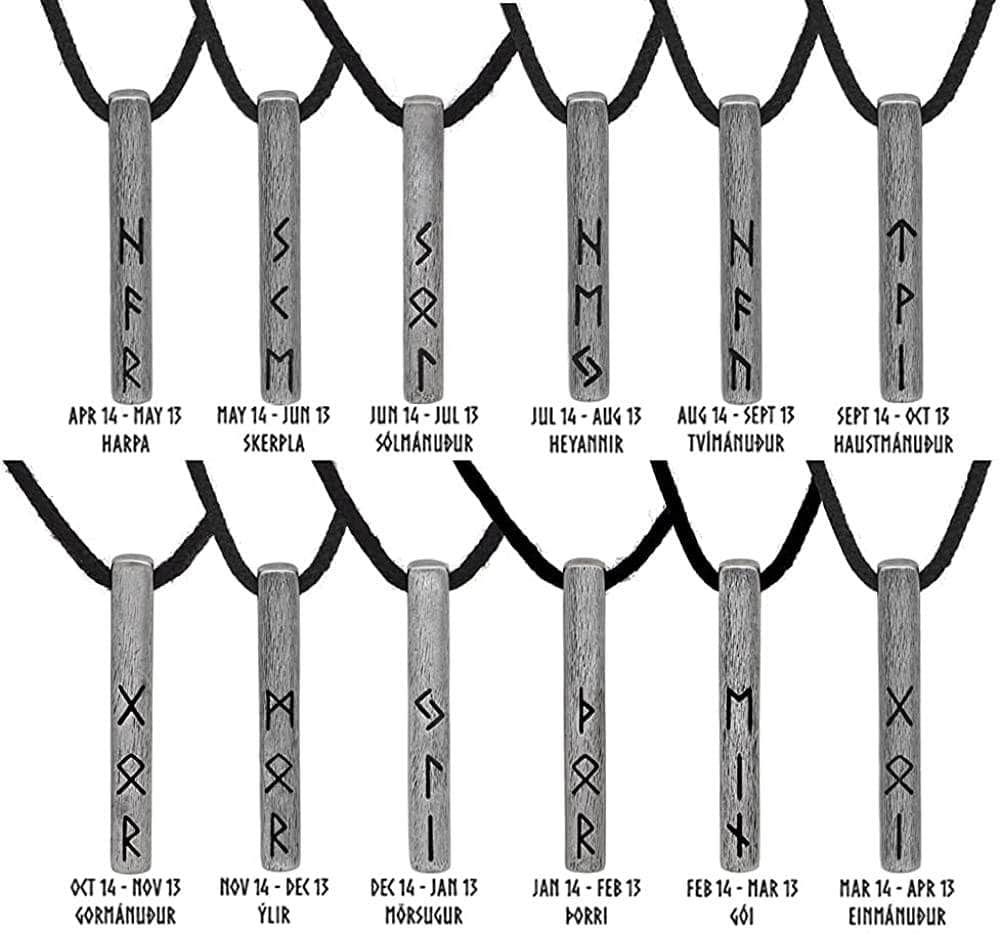 Viking Runes Birthday Stainless Steel Silver Necklaces | Chain Necklaces | Wiccan Center