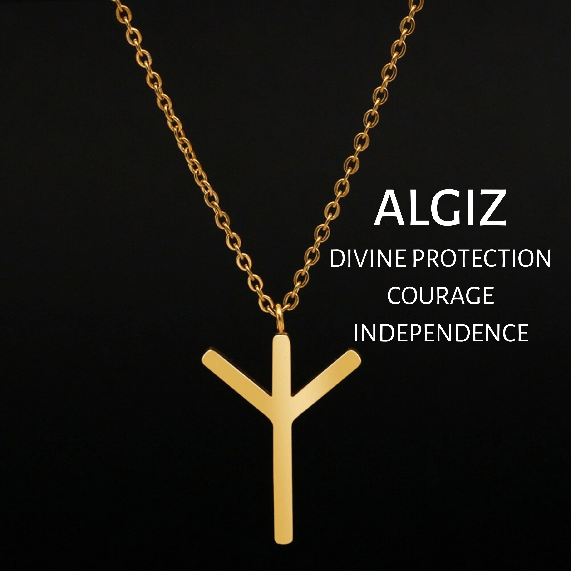 Viking Runes Tunic Stainless Steel Gold Necklaces | Chain Necklaces | Wiccan Center