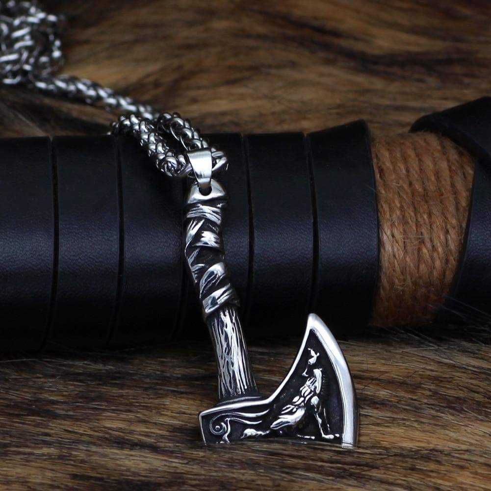 Vikings Axe Wolf Stainless Steel Necklace | Chain Necklaces | Wiccan Center