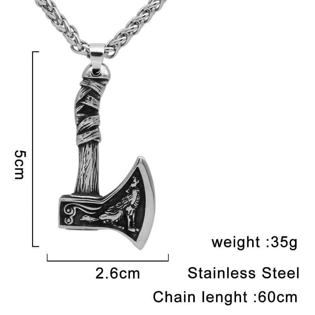 Vikings Axe Wolf Stainless Steel Necklace | Chain Necklaces | Wiccan Center