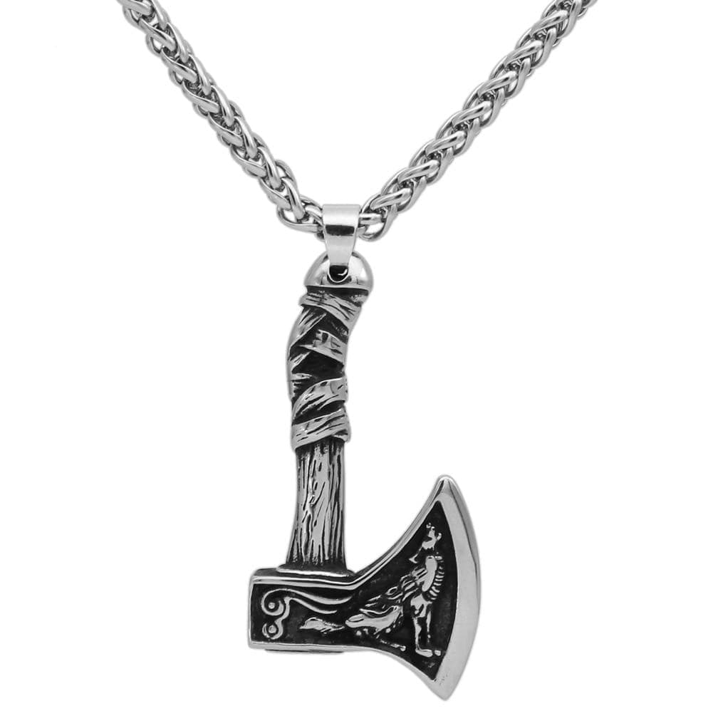 Vikings Axe Wolf Stainless Steel Necklace | Chain Necklaces | Wiccan Center