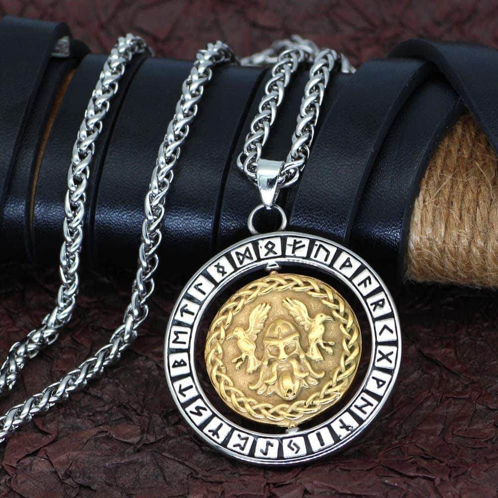 Vikings Odin Runes Stainless Steel 3D Necklace | Chain Necklaces | Wiccan Center