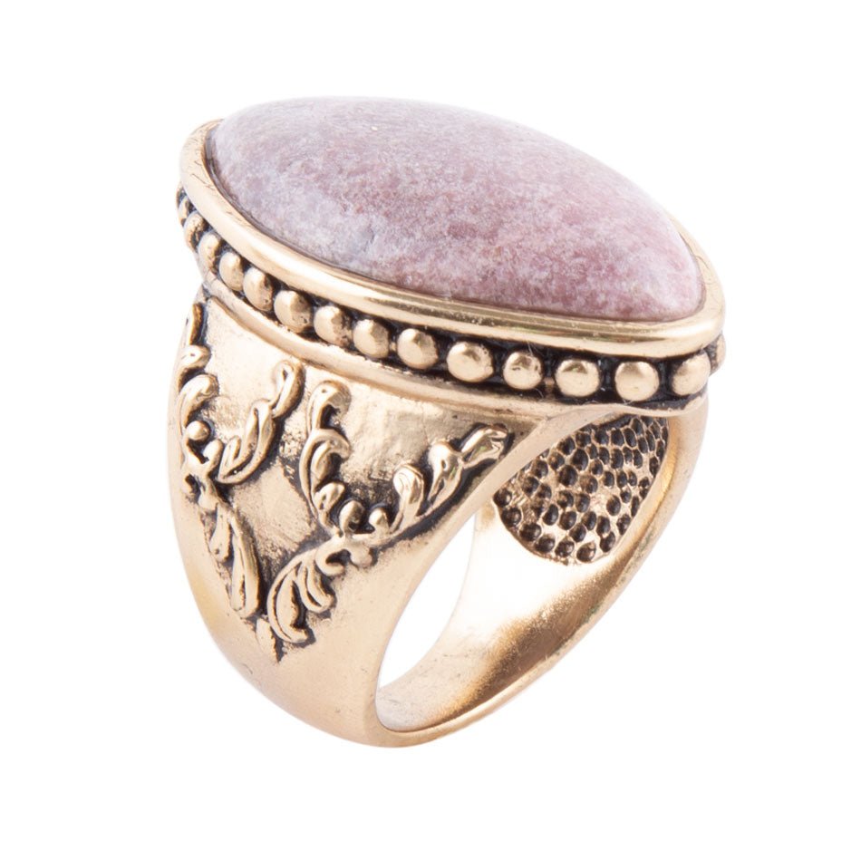 Champion Pink Rhodonite Golden Cocktail Ring | Rings | Wiccan Center