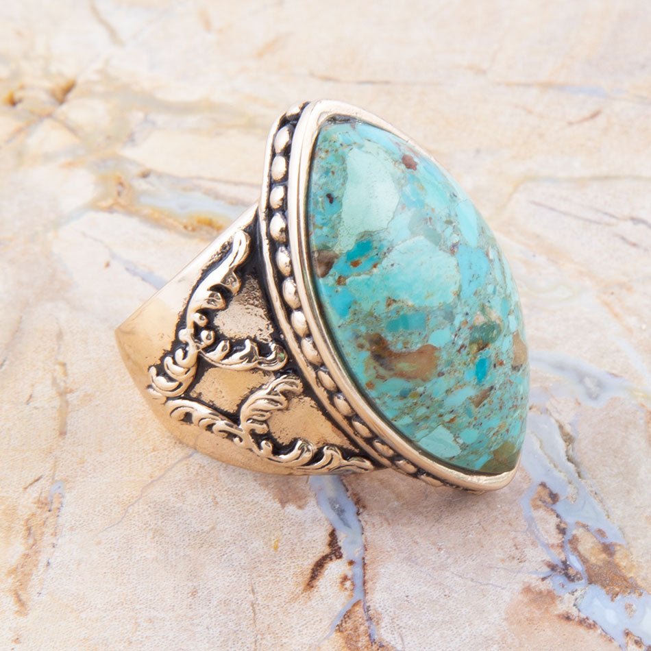 Champion Blue Turquoise Golden Cocktail Ring | Rings | Wiccan Center