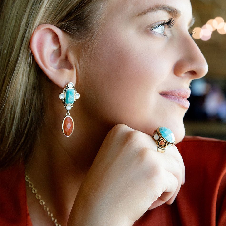 Champs Blue Turquoise and Coral Golden Statement Ring | Rings | Wiccan Center