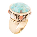 Champs Blue Turquoise and Coral Golden Statement Ring | Rings | Wiccan Center