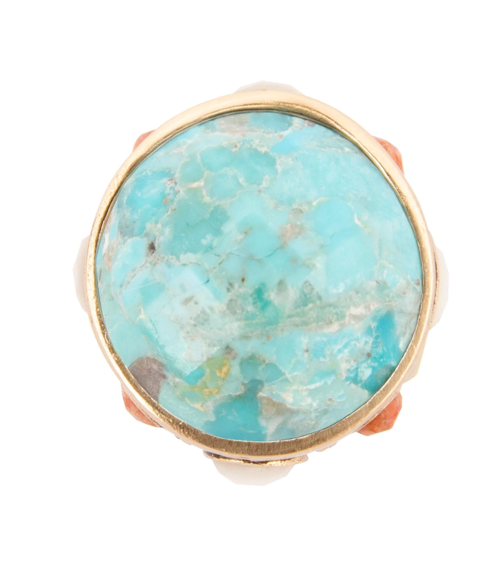 Champs Blue Turquoise and Coral Golden Statement Ring | Rings | Wiccan Center
