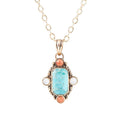 Champs Blue Turquoise and Orange Coral Golden Pendant Necklace | Earrings | Wiccan Center