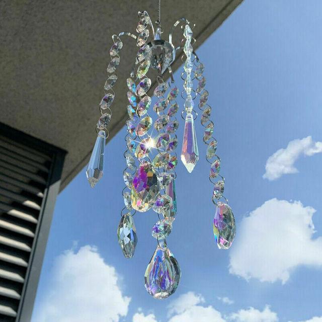 Chandelier Wind Chimes Crystal Prisms Hanging Sun Catcher Beads Chain Sphere Chandelier Lamps Light Pendant for Christmas Day Wedding Plants Cars Window Décor Rainbow Window Curtains Pendant Home Decor Gifts | STWC3456PLKMN | Wiccan Center