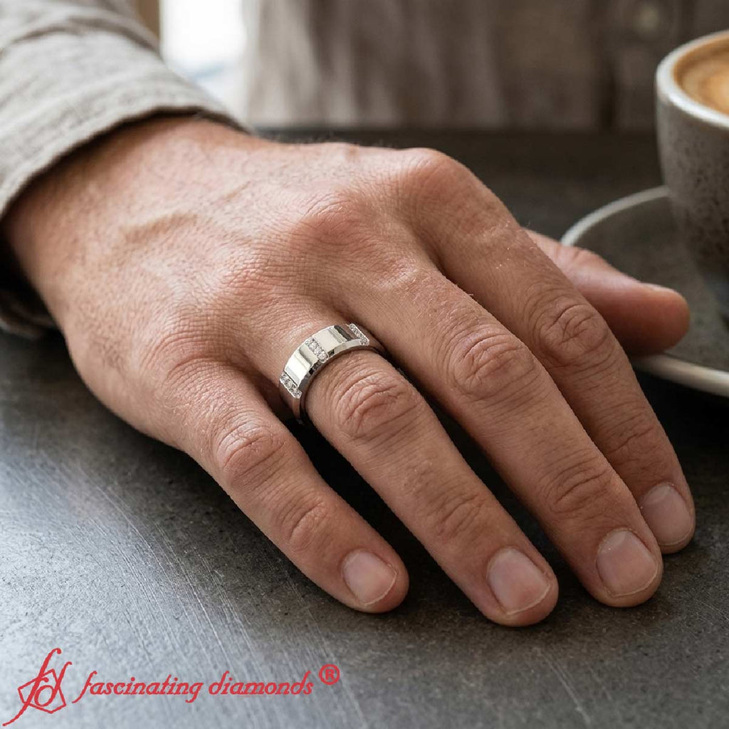 Channel Set 3 Stone Mens Anniversary Ring