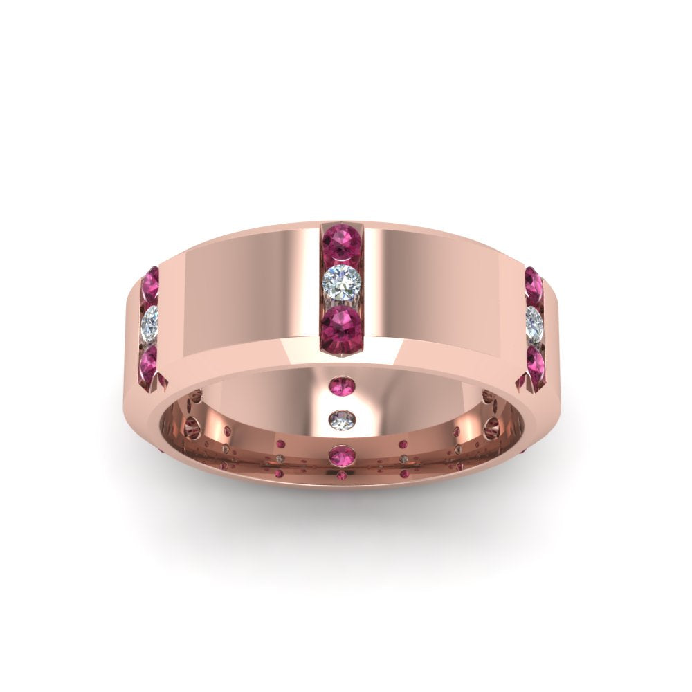 Channel Set 3 Stone Mens Anniversary Ring