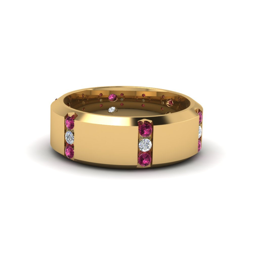 Channel Set 3 Stone Mens Anniversary Ring