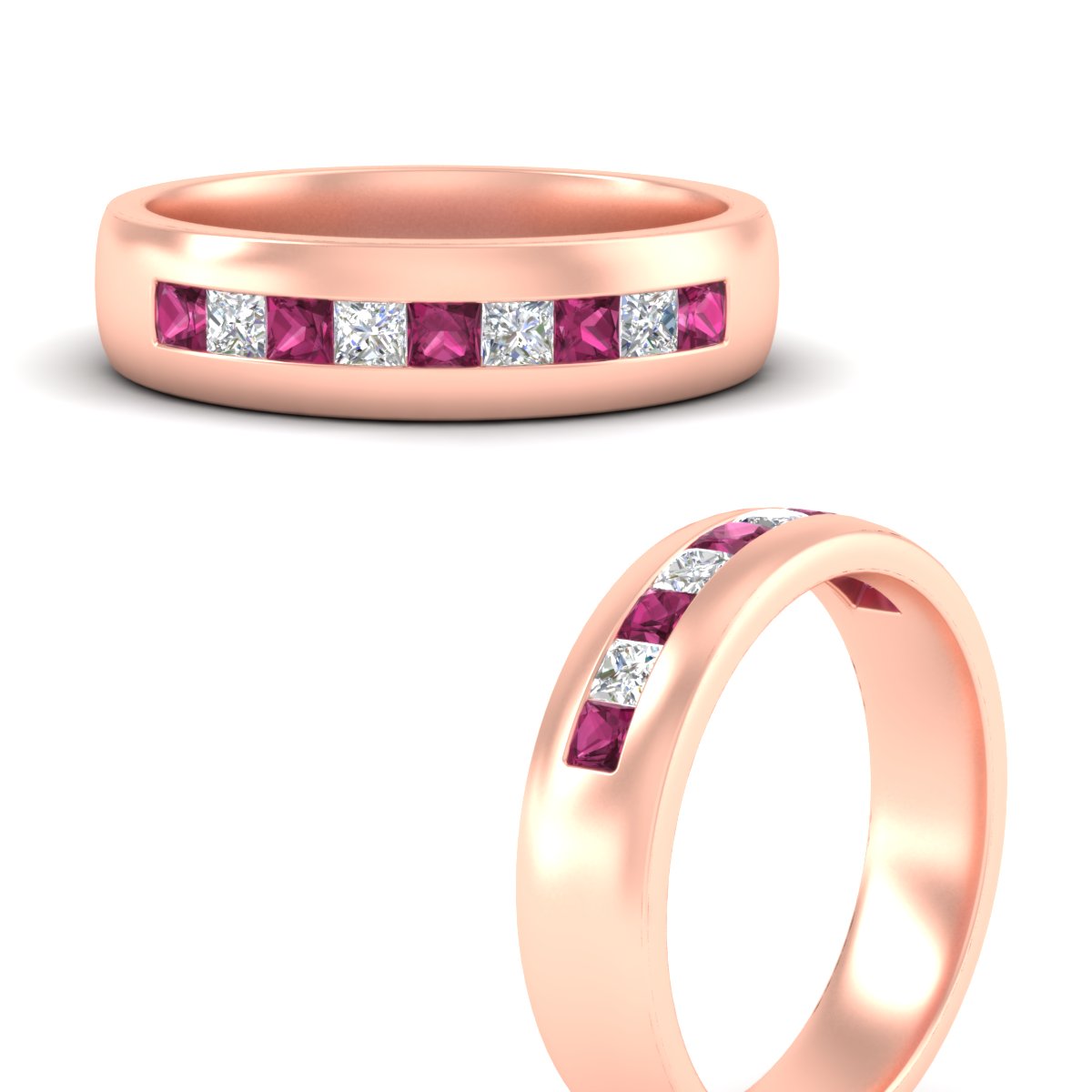 Mens Channel Set Square Wedding Ring
