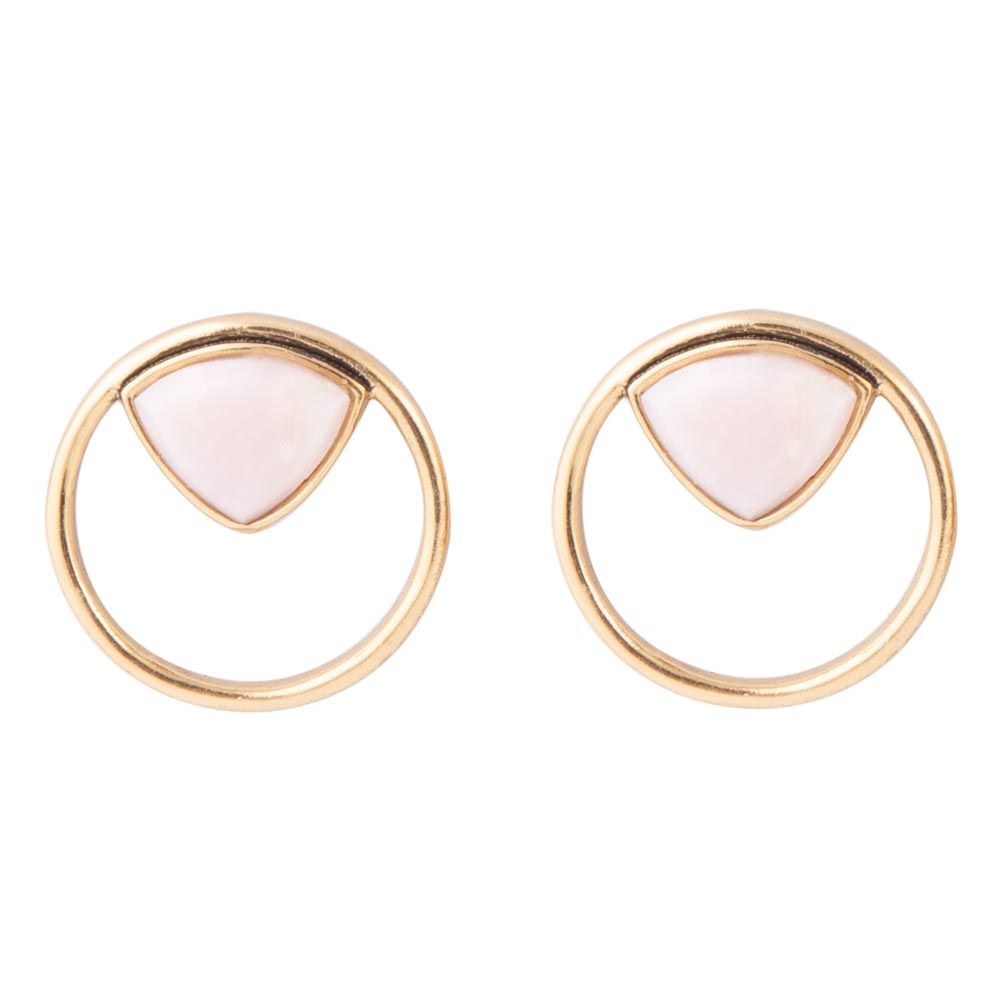 Circle Pink Opal and Golden Bronze Post Stud Earrings | Earrings | Wiccan Center
