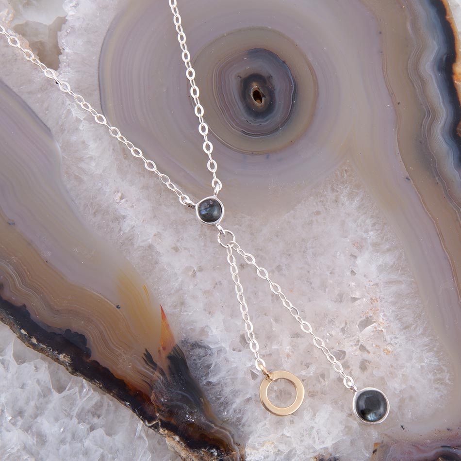 Circle Two-Toned Grey Labradorite Sterling Silver Necklace | Necklaces | Wiccan Center