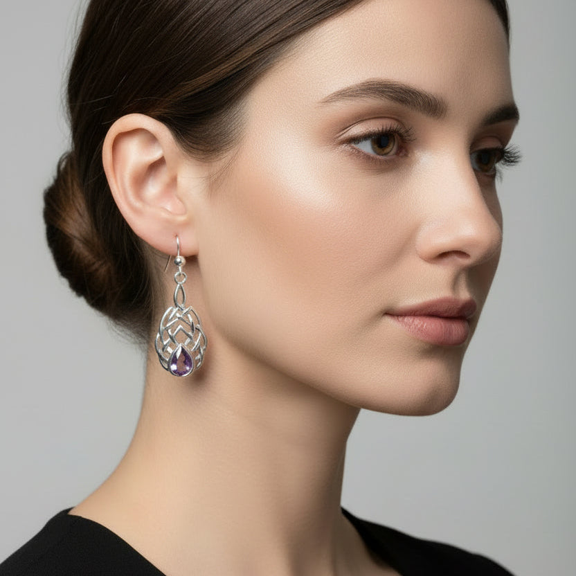 Abria Celtic Knot Earrings in Sterling Silver | Dangle Earrings | Wiccan Center