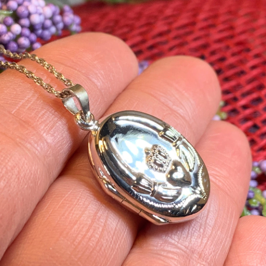 Irish Claddagh Locket Necklace in Sterling Silver | Locket | Wiccan Center