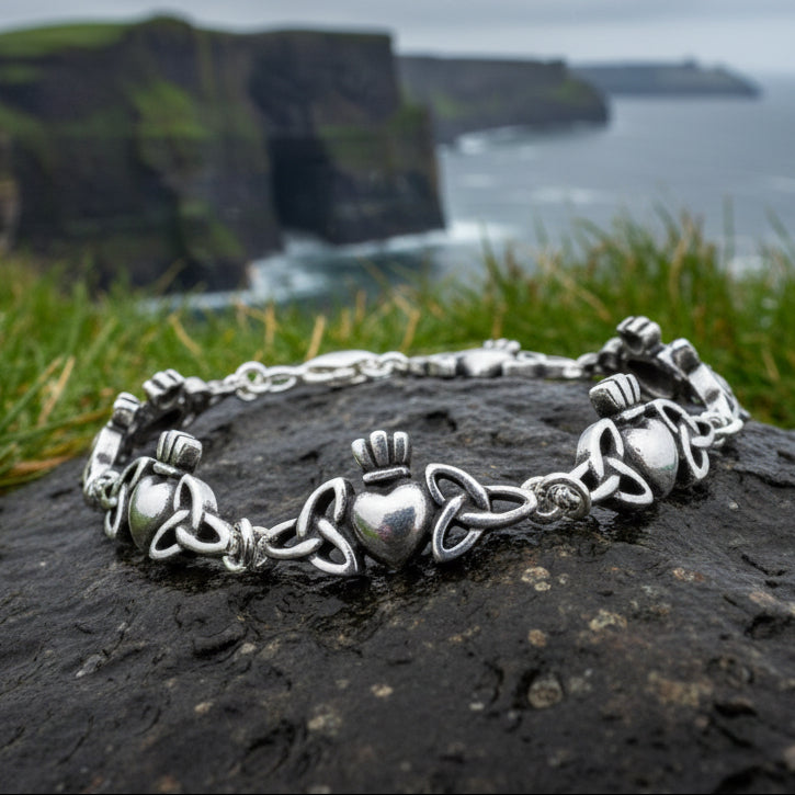 Lavena Celtic Knot Claddagh Bracelet in Sterling Silver | Link Bracelet | Wiccan Center