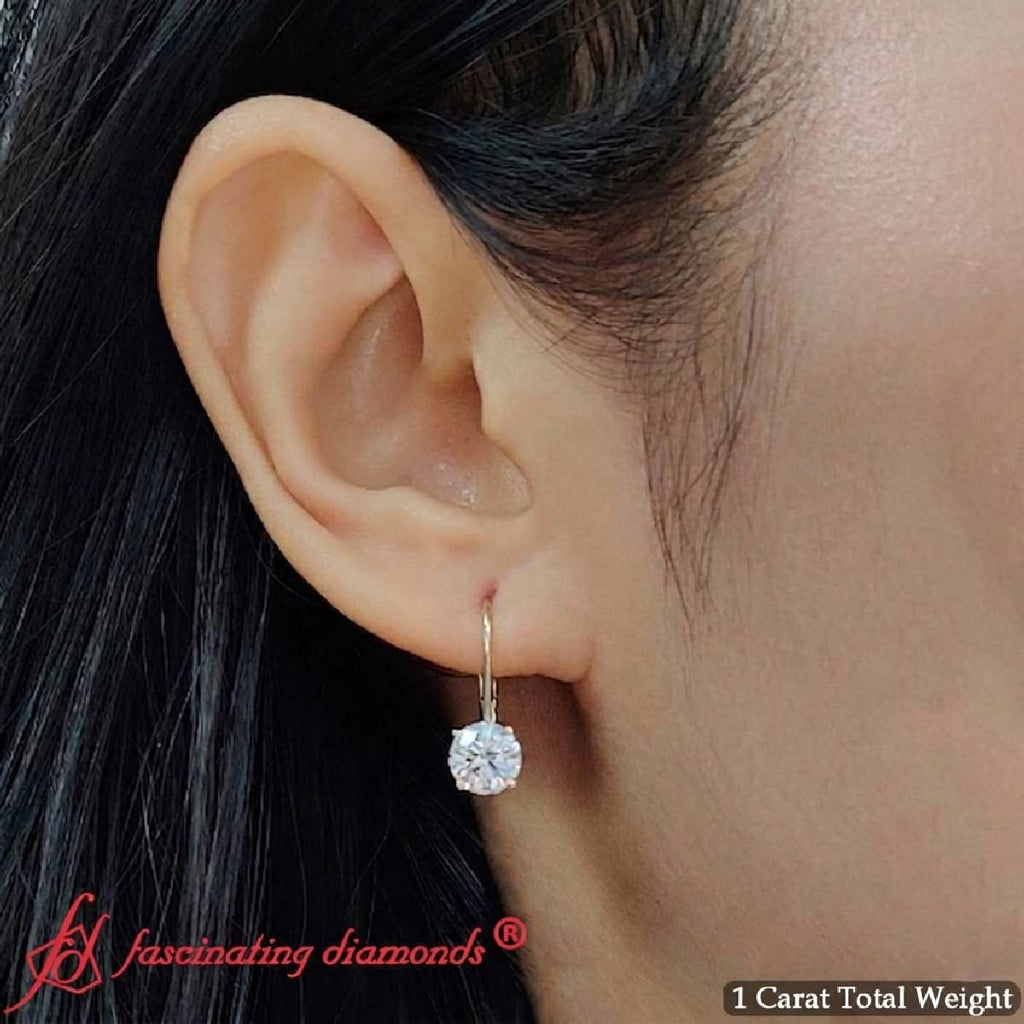1 Carat Round Diamond Lever Back Earrings