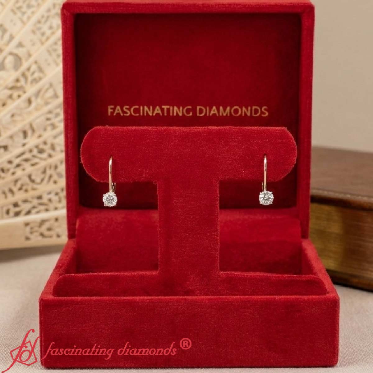 Small Round Diamond Studs Lever Back Earring