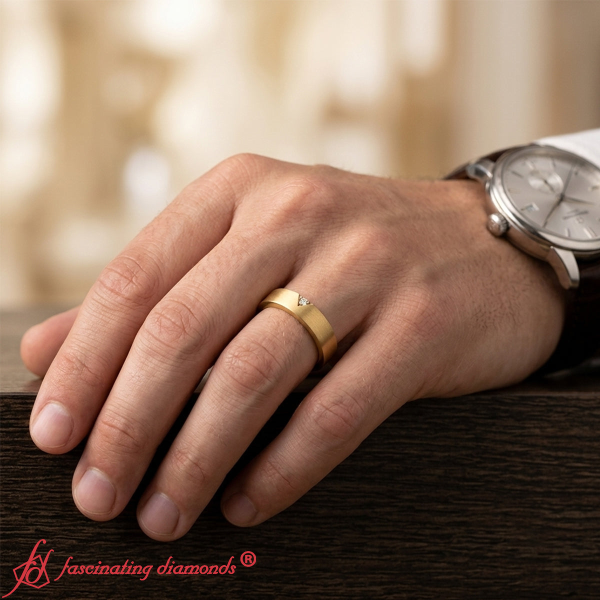 Classic V Shaped Solitaire Stone Mens Band