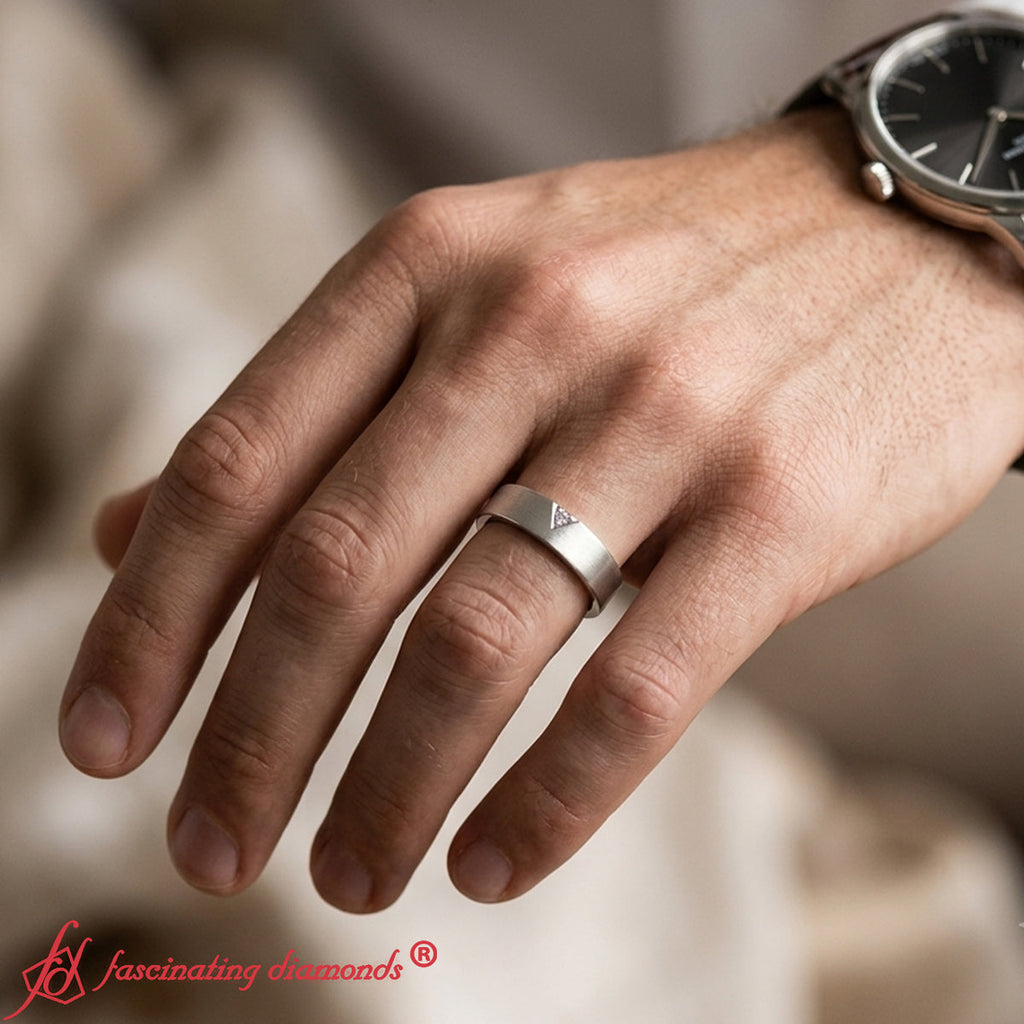 Classic V Shaped Solitaire Stone Mens Band