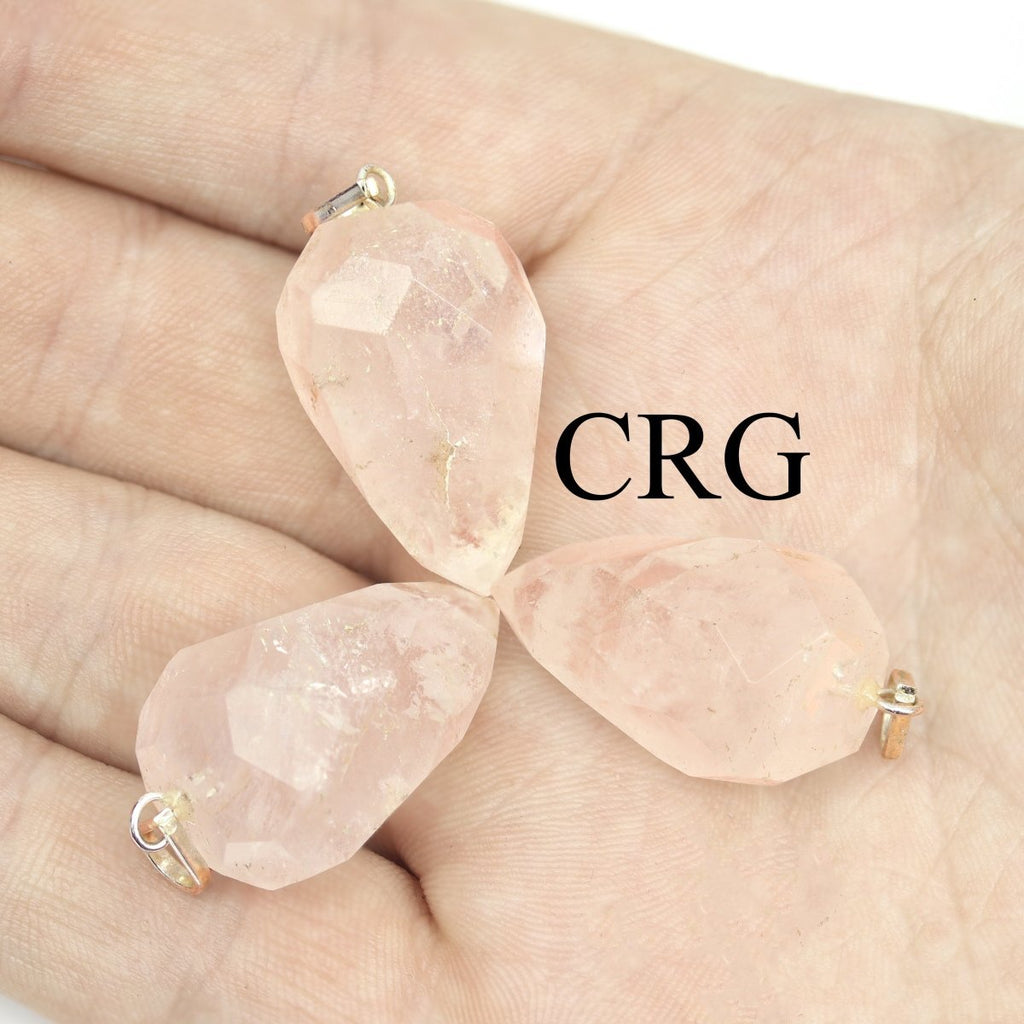 Crystal Quartz Facet Drop Pendant with Silver Plated Bail (1 Inch) (4 Pieces)