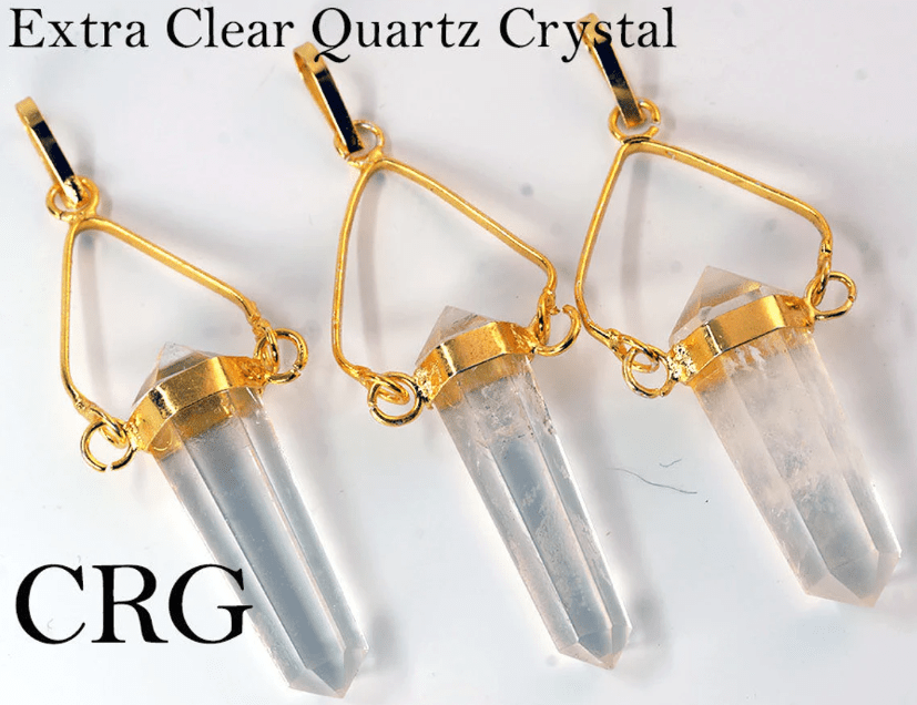 Clear Quartz Point Pendant with Gold Plated Swivel Bail (2 Inches) (4 Pieces)