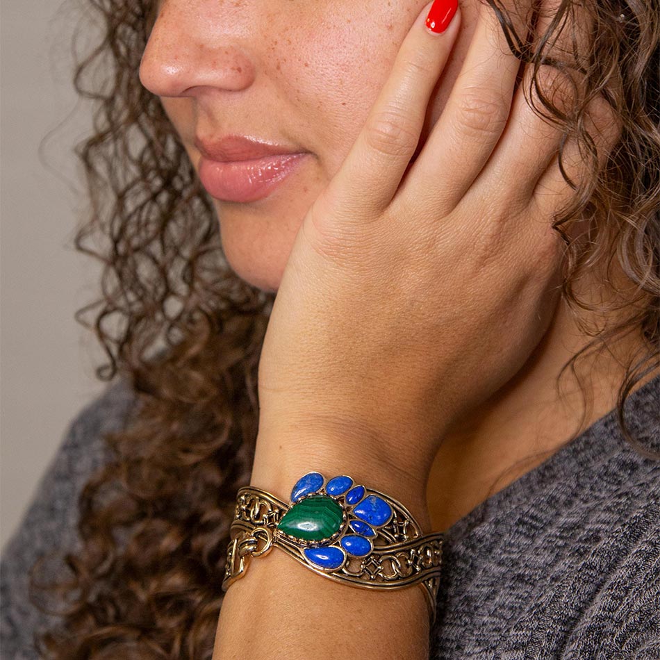 Cognate Green Malachite and Blue Lapis Golden Cuff Bracelet | Bracelets | Wiccan Center