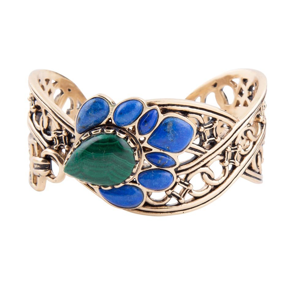 Cognate Green Malachite and Blue Lapis Golden Cuff Bracelet | Bracelets | Wiccan Center