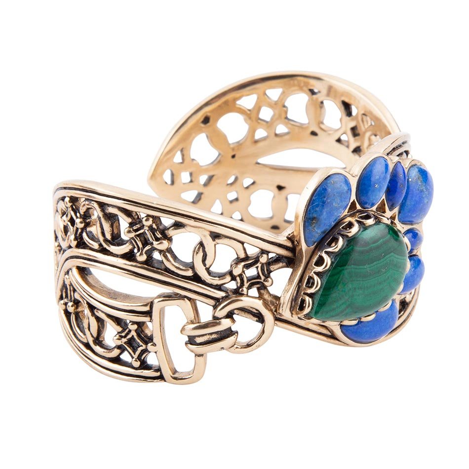 Cognate Green Malachite and Blue Lapis Golden Cuff Bracelet | Bracelets | Wiccan Center