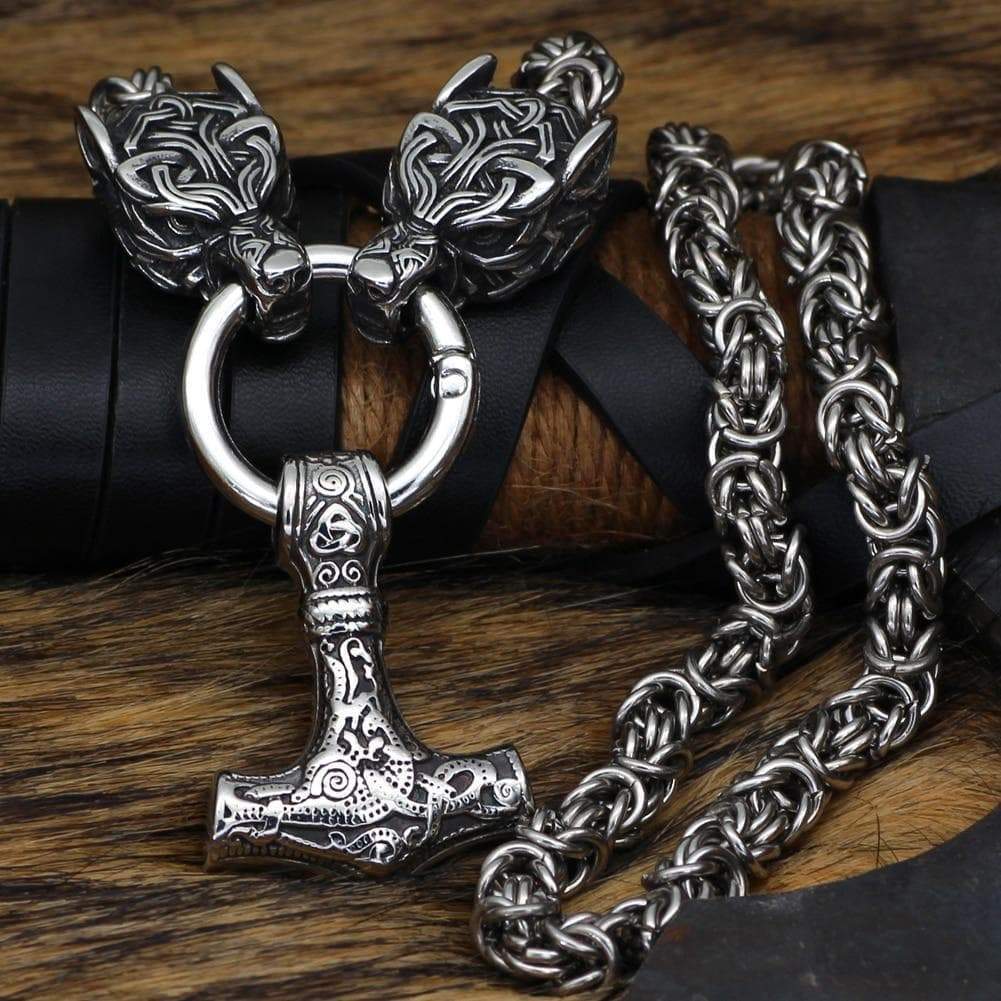 Vikings Wolf Hammer Massive Stainless Steel Chain | Pendants & Necklaces | Wiccan Center