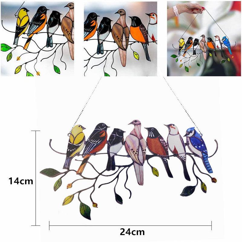 Colored Window Bird Pendant Wind Chime Metal Tropical Bird Hanging Decorations Hanging Sun Catcher Stained Bird Gifts For Bird Lovers Metal Humming Bird Decor For Patio Decor Door Crafts Home Accessories | STWC8578SXCVBM | Wiccan Center