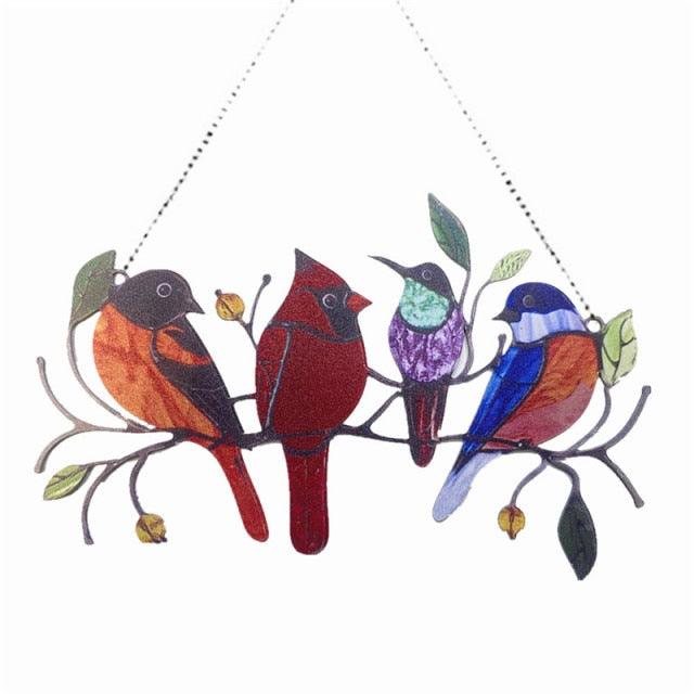 Colored Window Bird Pendant Wind Chime Metal Tropical Bird Hanging Decorations Hanging Sun Catcher Stained Bird Gifts For Bird Lovers Metal Humming Bird Decor For Patio Decor Door Crafts Home Accessories | STWC8578SXCVBM | Wiccan Center