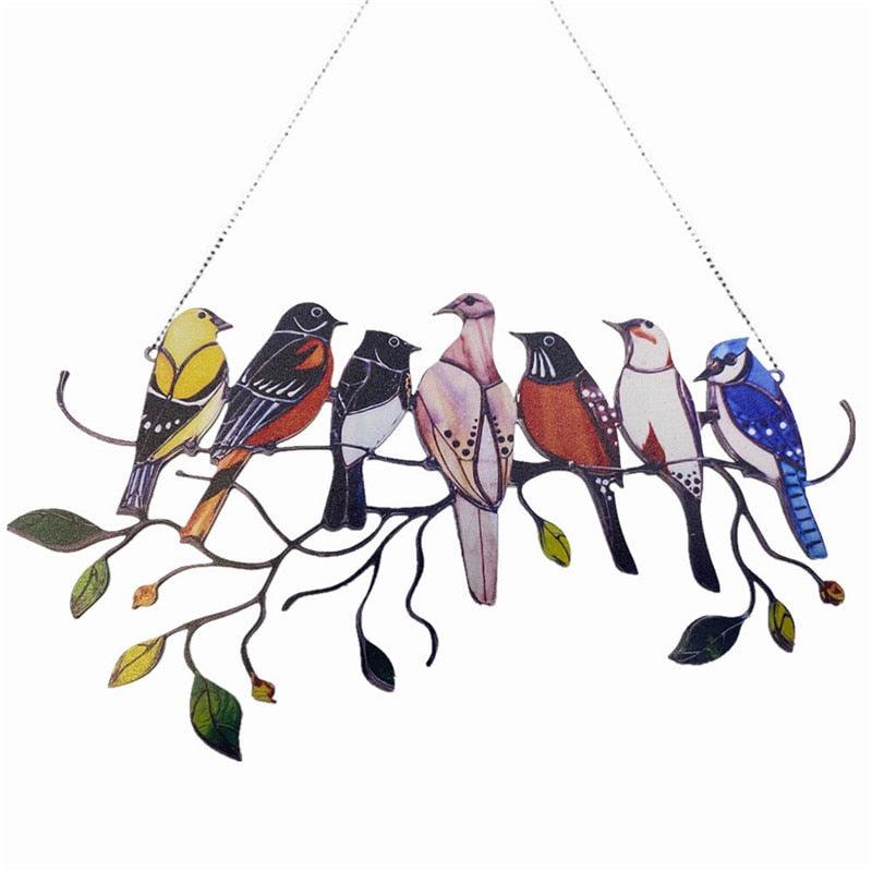 Colored Window Bird Pendant Wind Chime Metal Tropical Bird Hanging Decorations Hanging Sun Catcher Stained Bird Gifts For Bird Lovers Metal Humming Bird Decor For Patio Decor Door Crafts Home Accessories | STWC8578SXCVBM | Wiccan Center