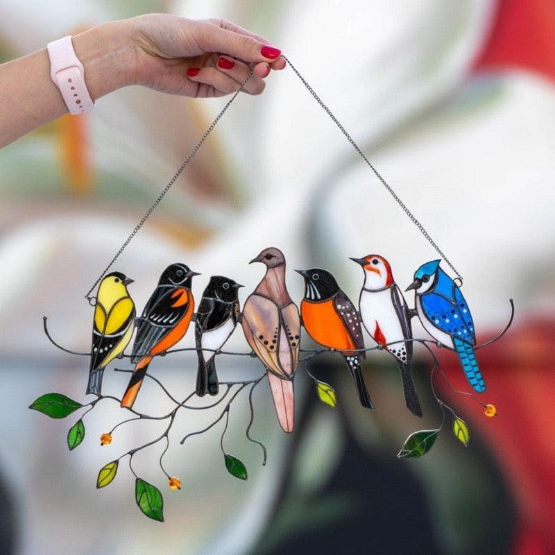 Colored Window Bird Pendant Wind Chime Metal Tropical Bird Hanging Decorations Hanging Sun Catcher Stained Bird Gifts For Bird Lovers Metal Humming Bird Decor For Patio Decor Door Crafts Home Accessories | STWC8578SXCVBM | Wiccan Center