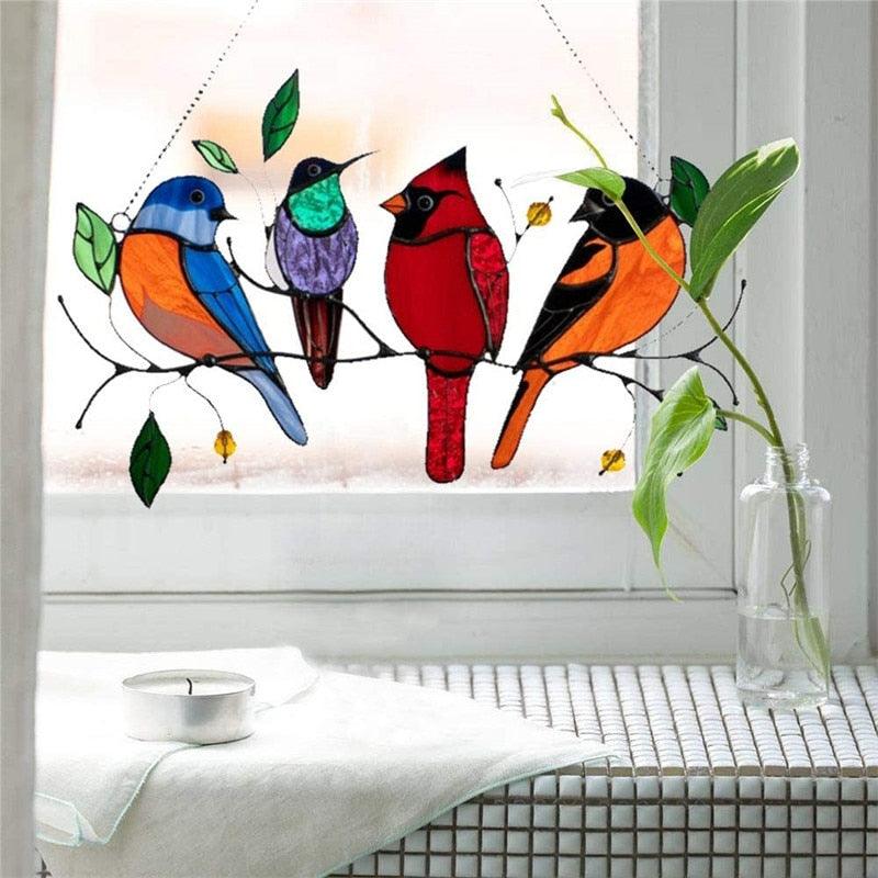 Colored Window Bird Pendant Wind Chime Metal Tropical Bird Hanging Decorations Hanging Sun Catcher Stained Bird Gifts For Bird Lovers Metal Humming Bird Decor For Patio Decor Door Crafts Home Accessories | STWC8578SXCVBM | Wiccan Center