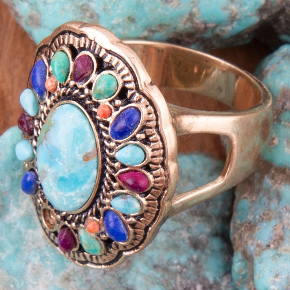 Concho Colorful Golden Statement Ring | Rings | Wiccan Center