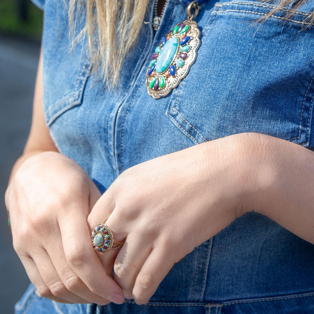 Concho Colorful Golden Statement Ring | Rings | Wiccan Center