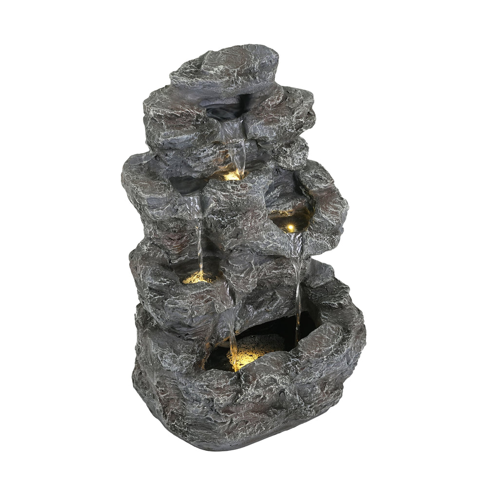 Concrete Rock Waterfall Fountain Outdoor with LED 5 Tier