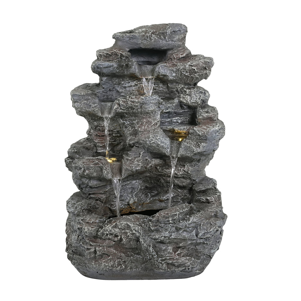 Concrete Rock Waterfall Fountain Outdoor with LED 5 Tier