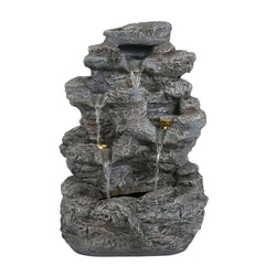 Concrete Rock Waterfall Fountain Outdoor with LED 5 Tier | Outdoor Fountain | Wiccan Center