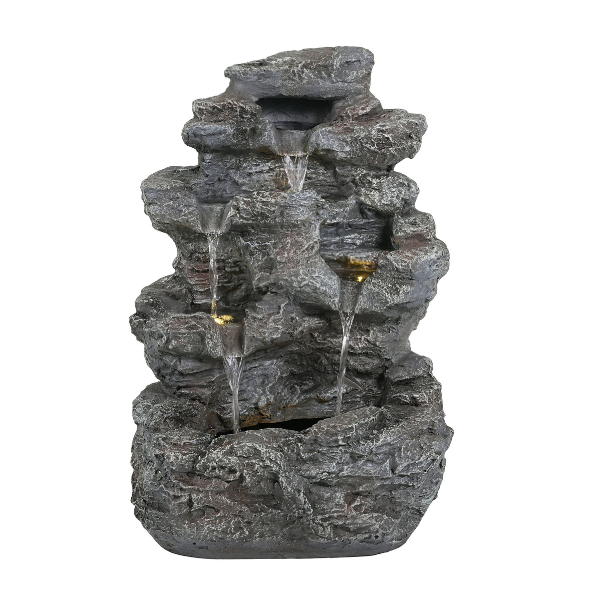 Concrete Rock Waterfall Fountain Outdoor with LED 5 Tier