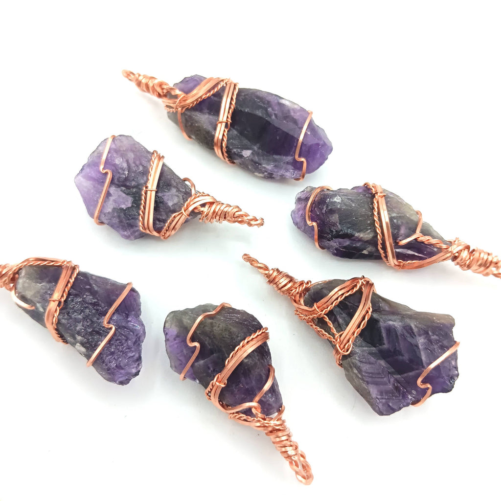 Raw Amethyst Crystal Point Pendant – Handmade Copper Wire Wrapped Necklace for Healing & Protection | Handmade > Wire-wrapped gemstones | Wiccan Center